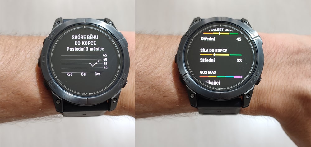 Pohled na displej hodinek Epix Pro skóre běhu